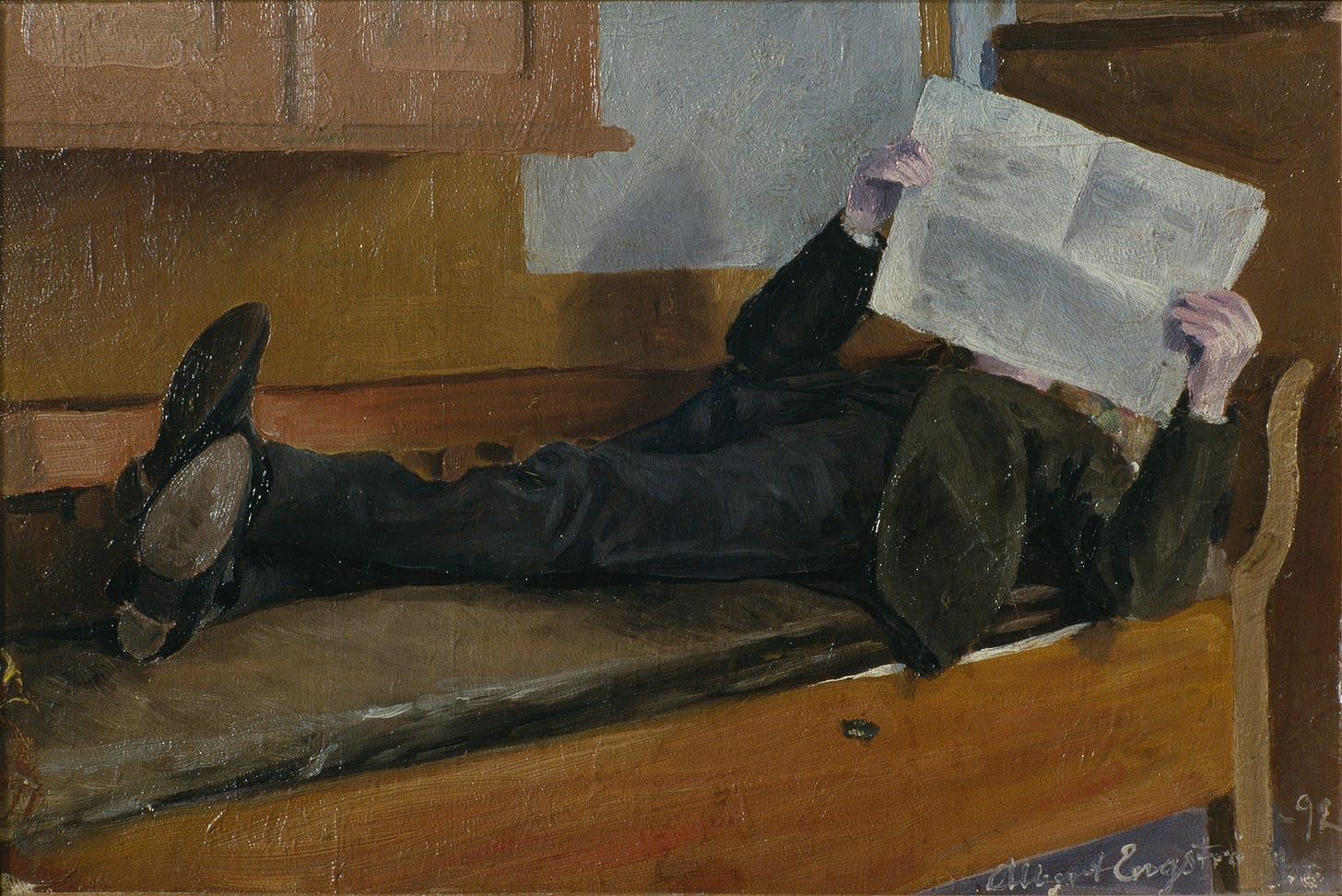 Albert Engström — The Artist’s Father, Reading a Newspaper (1892)