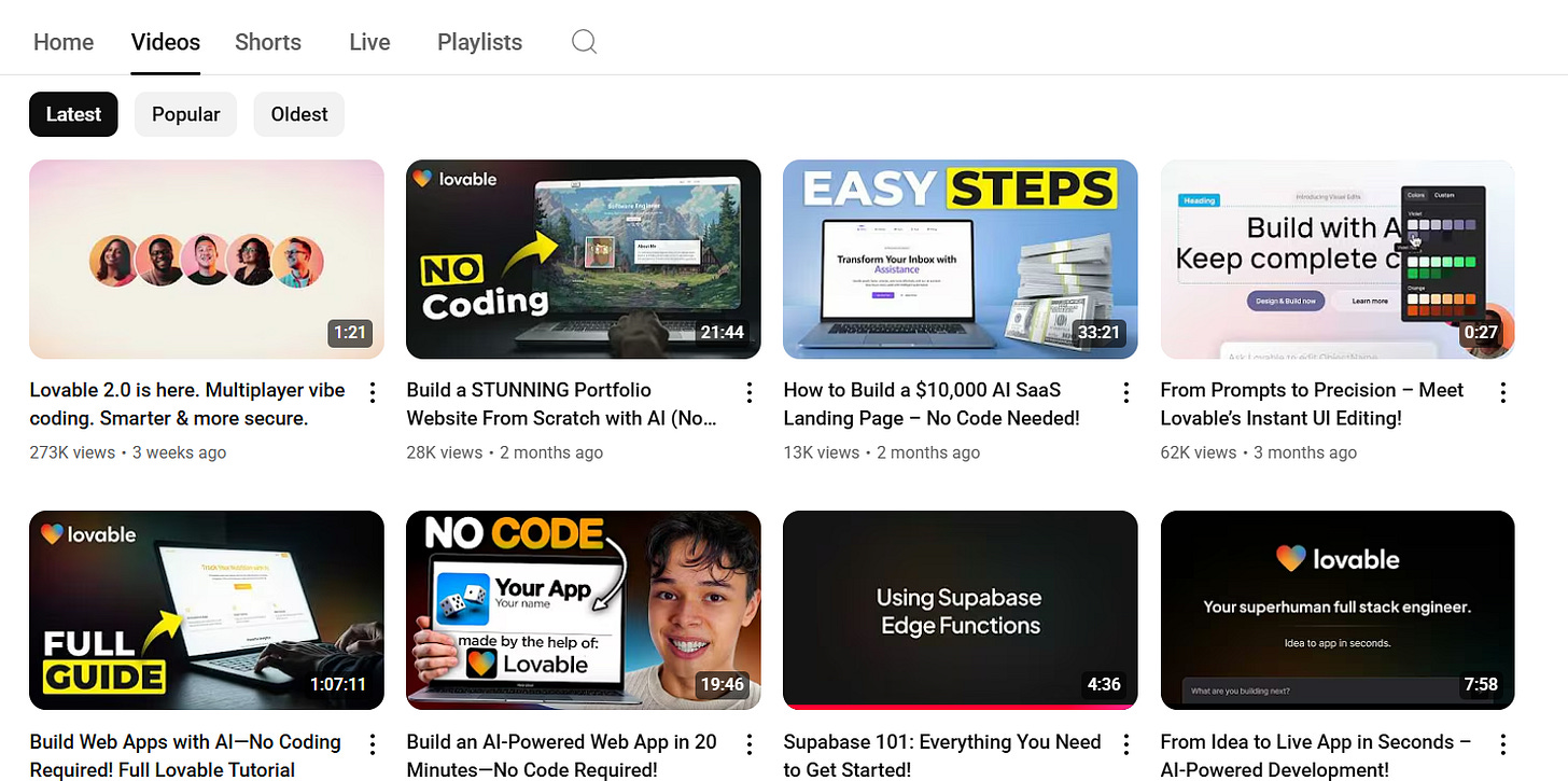 Lovable Youtube Strategy to grow to 50M ARR