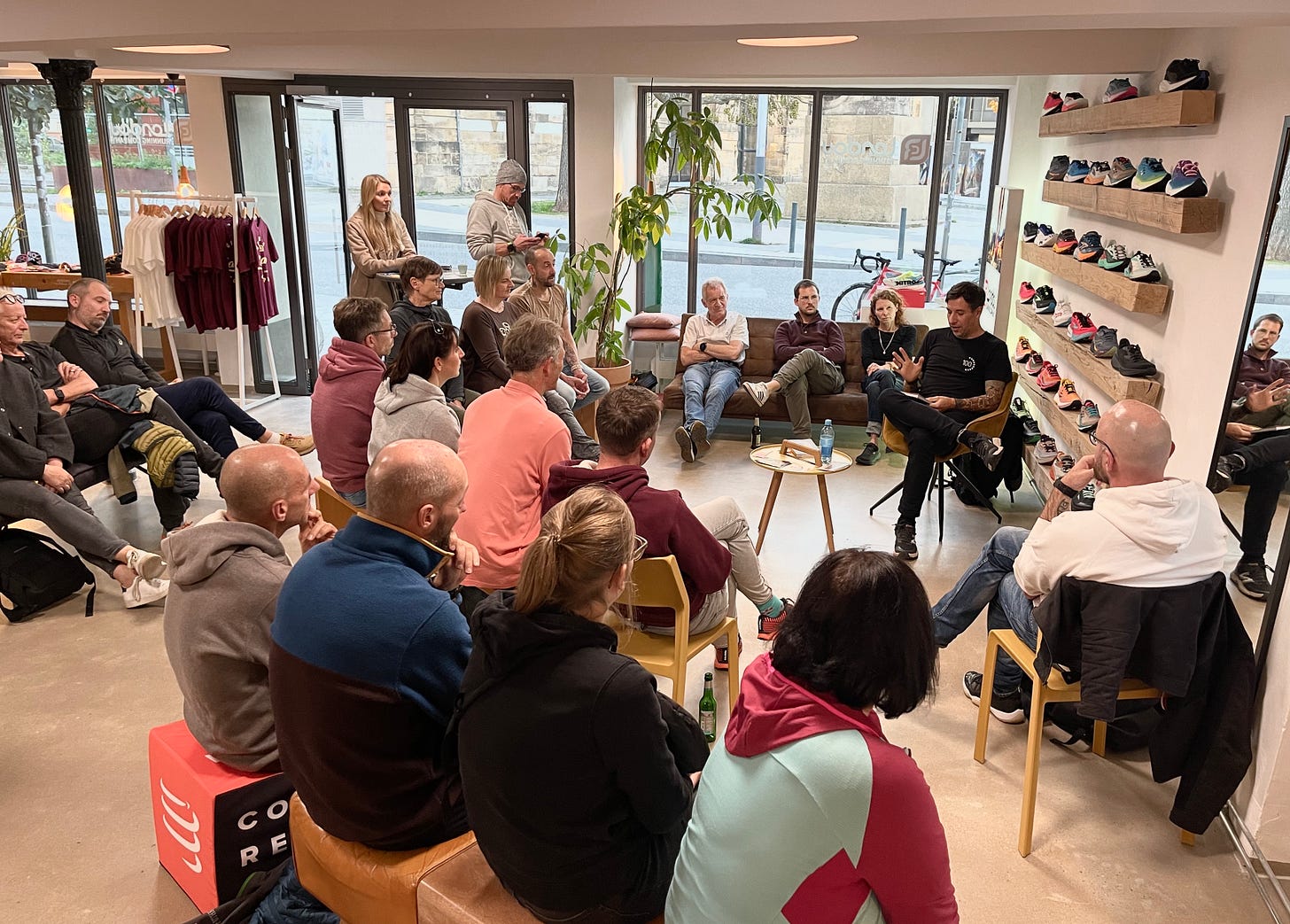 The author reading from his book in front of an audience