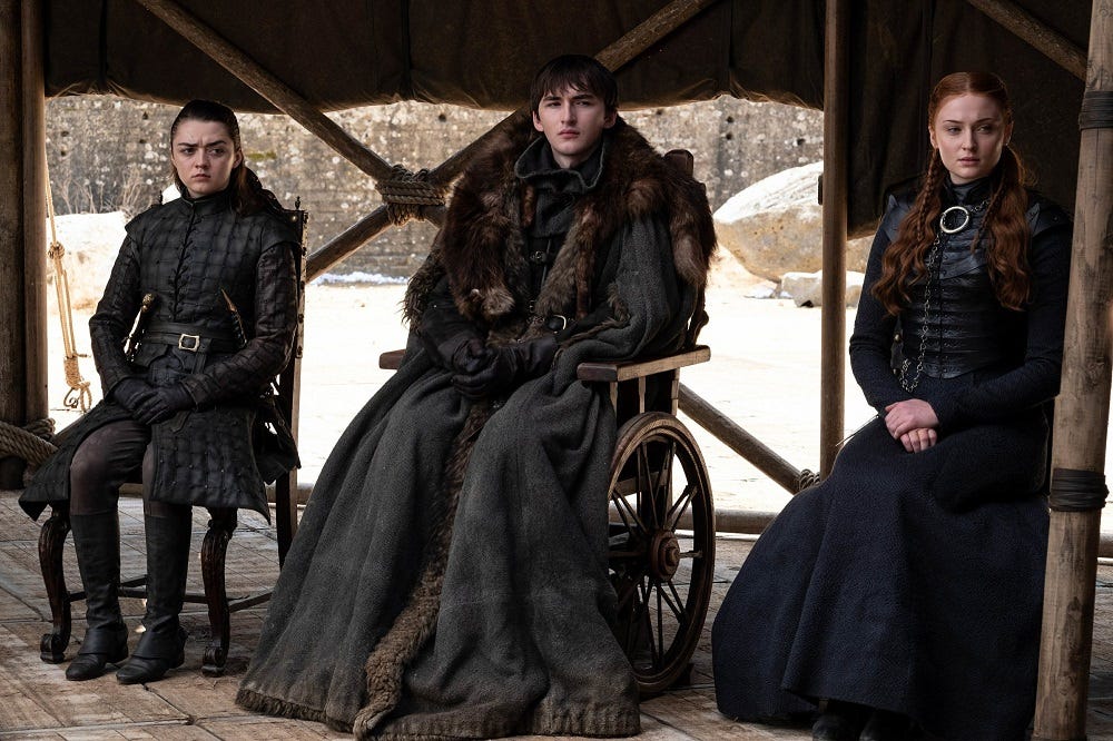 game of thrones finale maisie williams with isaac wright sophie turner hbo