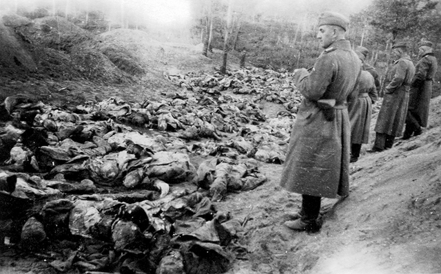 April 1943. German forces uncover the mass graves in the Katyn Forest where  the Soviet NKVD committed the so called "Katyn massacre" murdering  thousands of officers of the Polish Armed Forces, Police