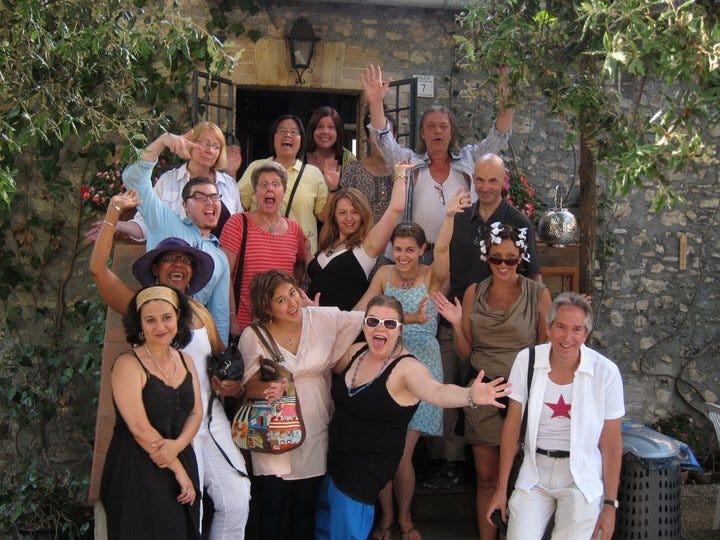 Group Photo of Bianca Bagatourian at La Mama Umbria artists residence, Italy, with Erik Ehn, David Diamond