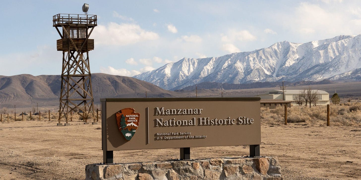 The entrance to the Manzanar National Historic Site in California, a concentration camp where Japanese-Americans were interned during World War II.
