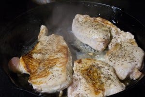 Browning the chicken. Finishing it in the oven meant it was really tender and juicy. 