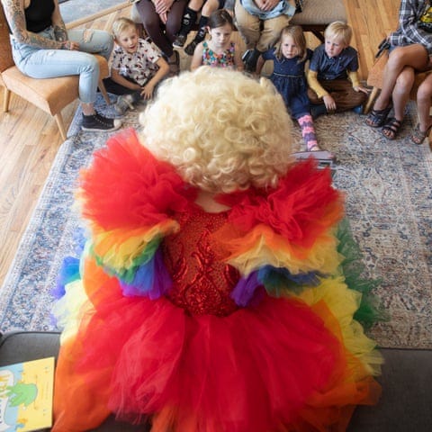 Julie Yard reads to a group of kids at the LGBTQ-owned Montana Book Company.