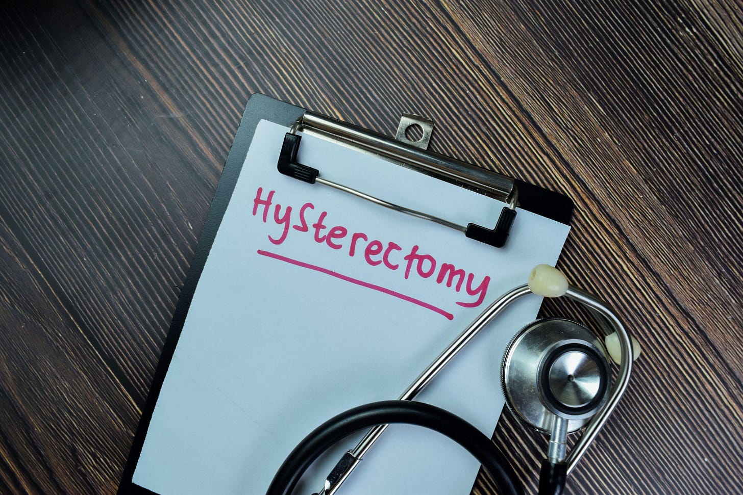 Hysterectomy written on a clipboard 