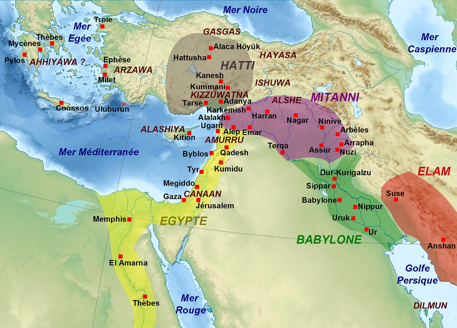 The geopolitic map of the Middle East during the Amarna Period, before Amurru became part of the Hittite zone of influence