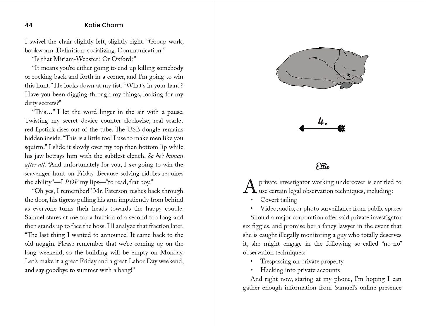 A two page sample from the paperback, showing the end of "Stalker vs. Stalker" chapter 3 and the start of chapter 4