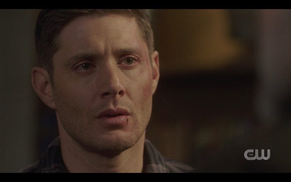 dean winchester beat up face sad with john daddy lebanon