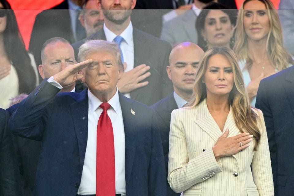 Donald and Melania Trump leaving the White House.