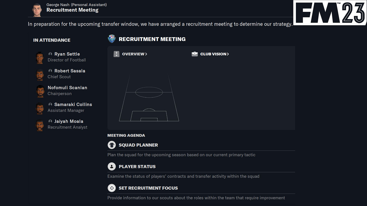 Football Manager 2023 Recruitment Meeting