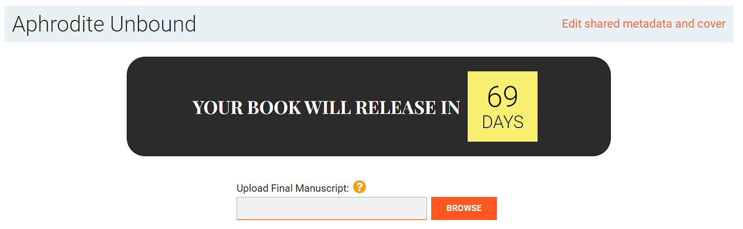 A website banner with white text on a black background reading: "YOUR BOOK WILL RELEASE IN 69 DAYS". I laughed a lot when I first saw this, because I am twelve.