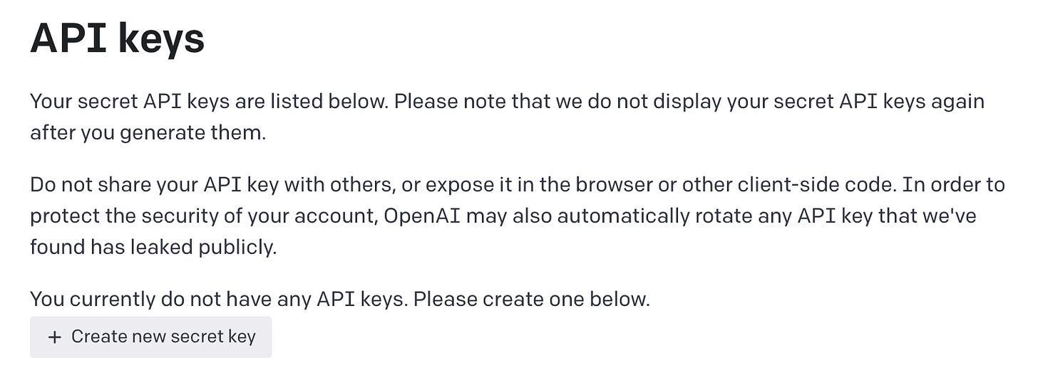 Create new OpenAI API keys (Screenshot by authors)
