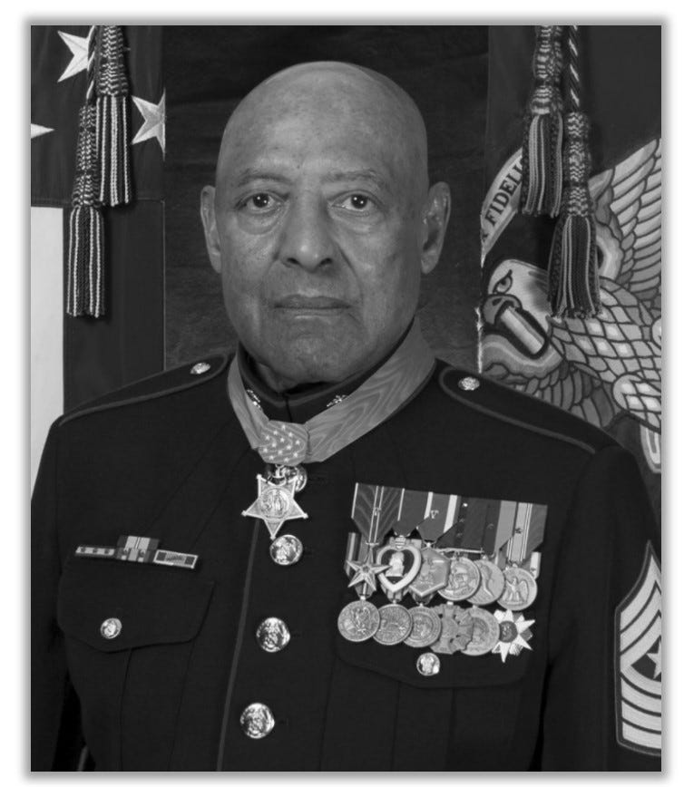 Headshot of Johnny Lee Canley, in uniform, wearing his Medal.