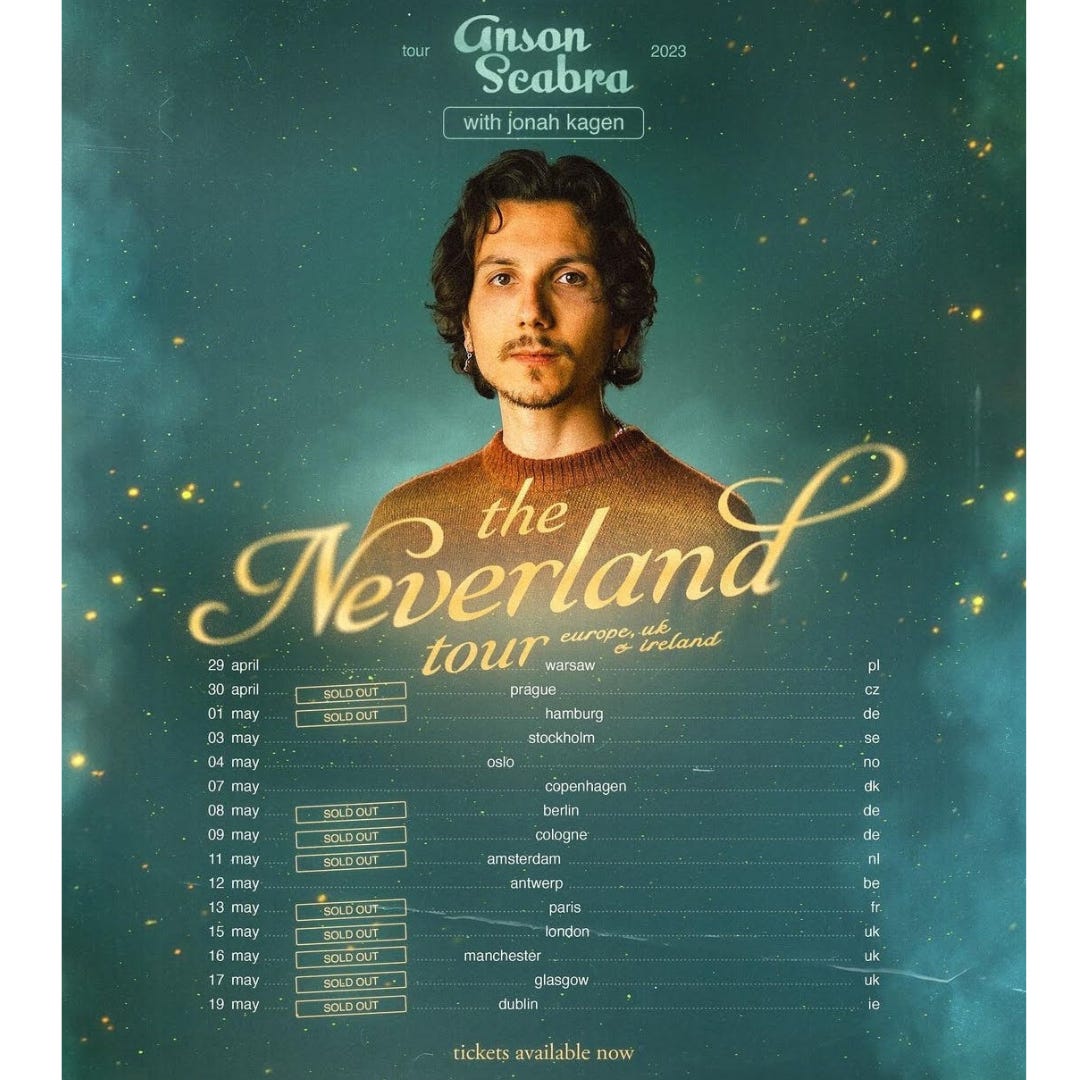 Tour poster for Anson Seabra - the Neverland Tour