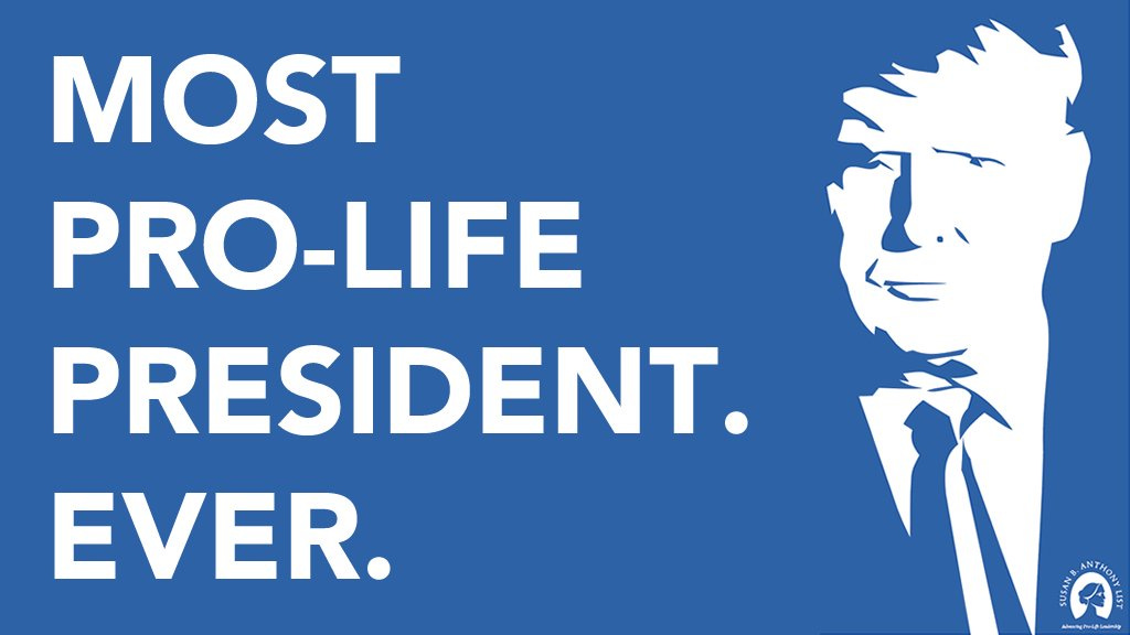 blue political sign with picture of trump that says most pro-live president ever