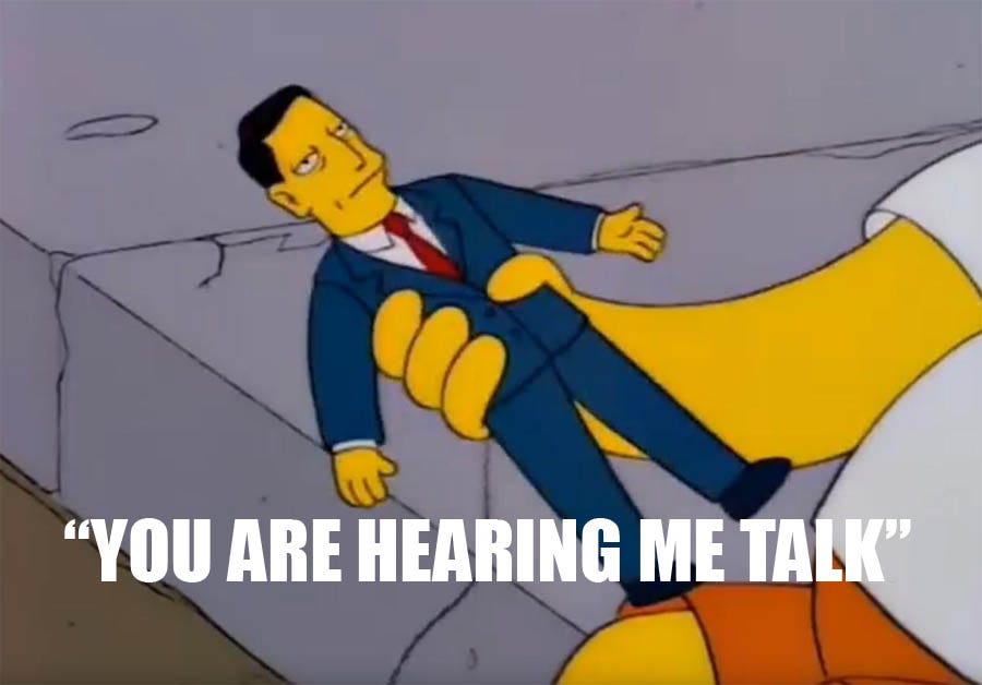 screenshot of Simpsons video with Al Gore Doll being held by Martin. Caption: 'YOU ARE HEARING ME TALK'