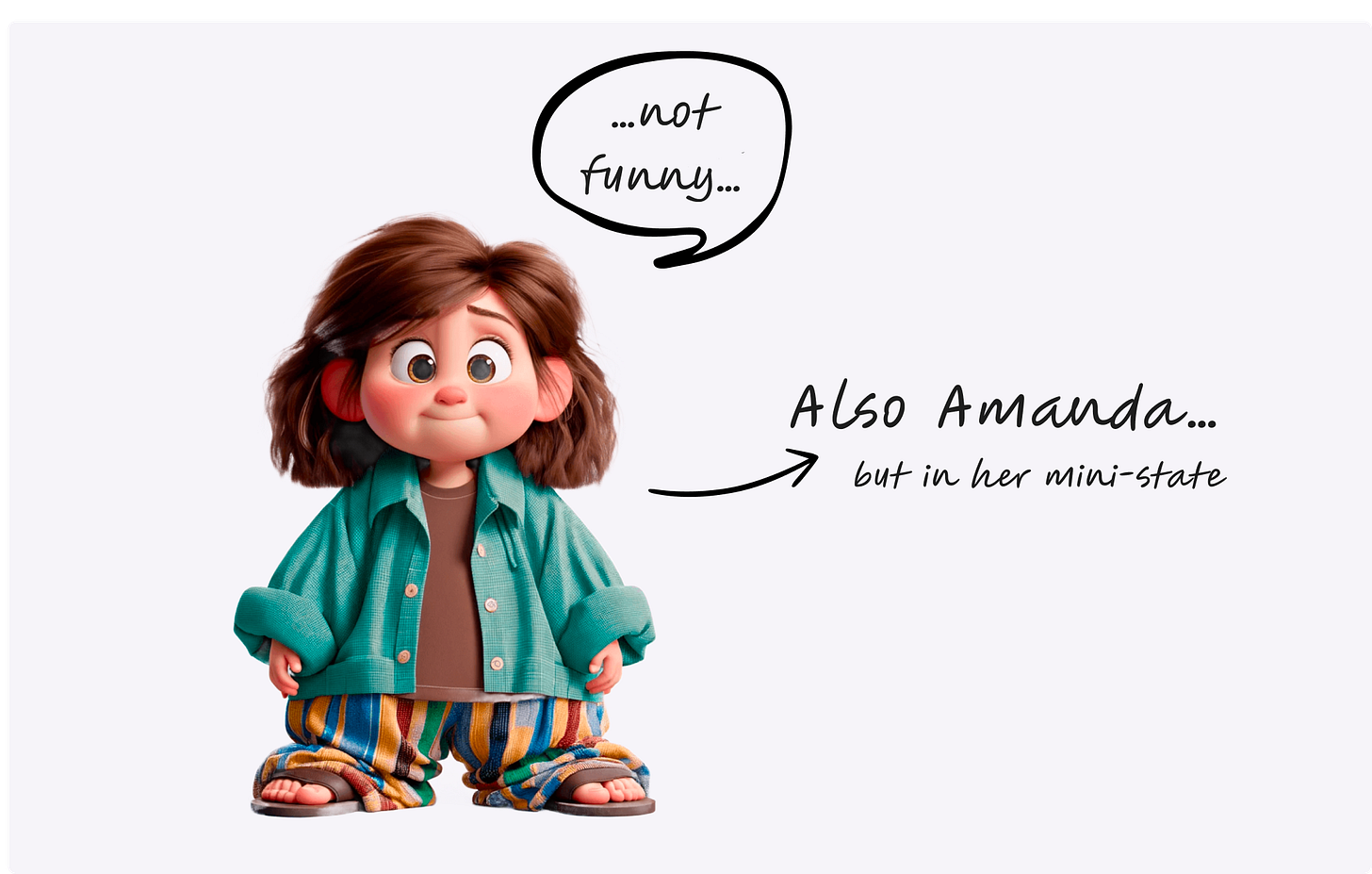 image of little Amanda in grown up adult clothes