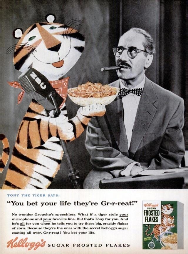 1955 Kellogg's Frosted Flakes advertising with Groucho Marx. : r/vintageads