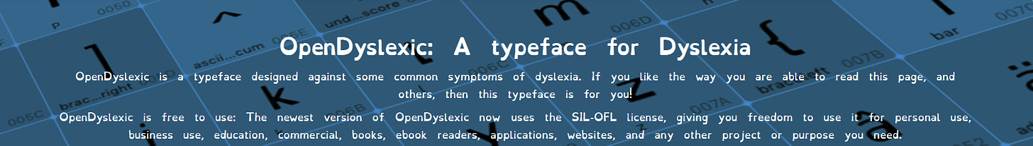 Texto utilizando a fonte OpenDyslexic, a fonte possuí um espaçamento maior entre as letras melhorando as condições de visualização.