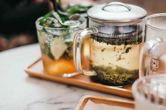 loose leaf tea brewing in a french press