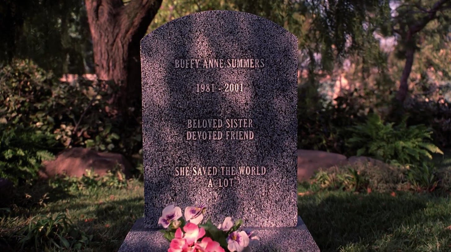 Why put up a headstone, only to then bring out the Buffybot to pretend for  everyone that Buffy's not dead. It makes no sense. : r/buffy