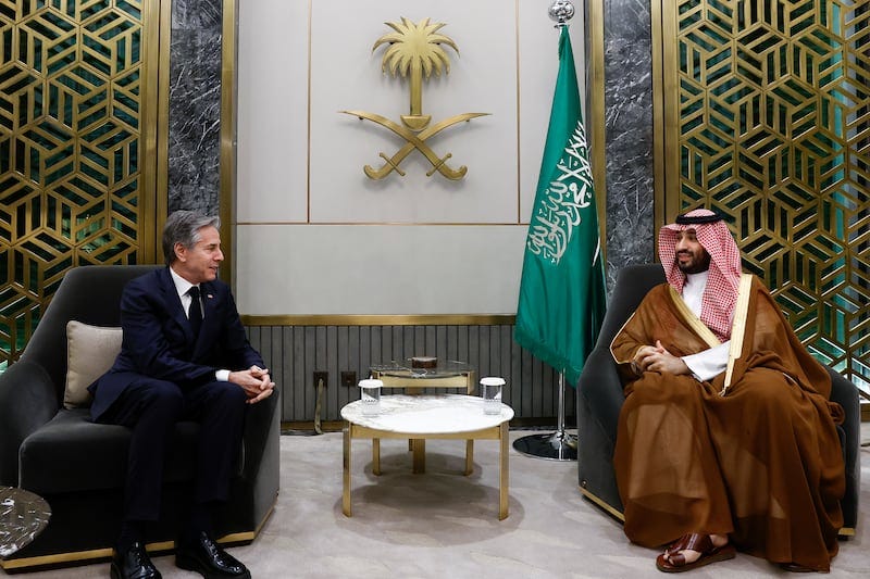 US Secretary of State Antony Blinken meets Saudi Crown Prince Mohammed bin Salman in Jeddah. AP