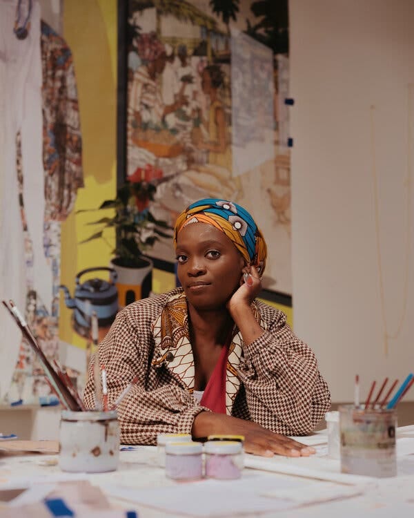 The artist Njideka Akunyili Crosby in her East Los Angeles studio.