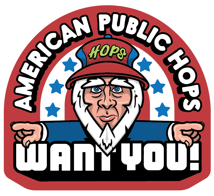 Cartoon Uncle Sam Points and says American Public Hops Want you!
