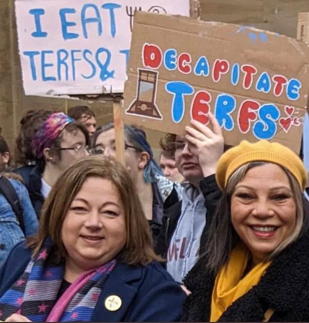 Nicola Sturgeon condemns 'decapitate TERFs' sign seen near SNP politicians  at pro-trans rights rally | Daily Mail Online