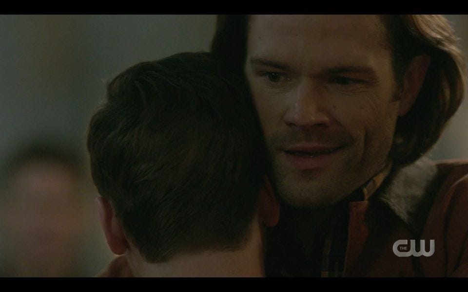 Sam Winchester hugging Jack tightly SPN 1511