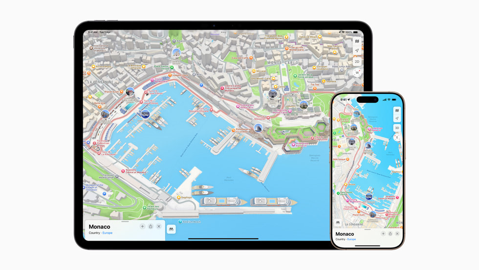 On iPad, Apple Maps shows a new Detailed City Experience for Monaco.