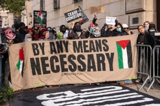 Students participate in a pro-Palestinian protest outside of the Columbia University campus on Nov. 15, 2023 in New York City. (Photo by Spencer Platt/Getty Images)