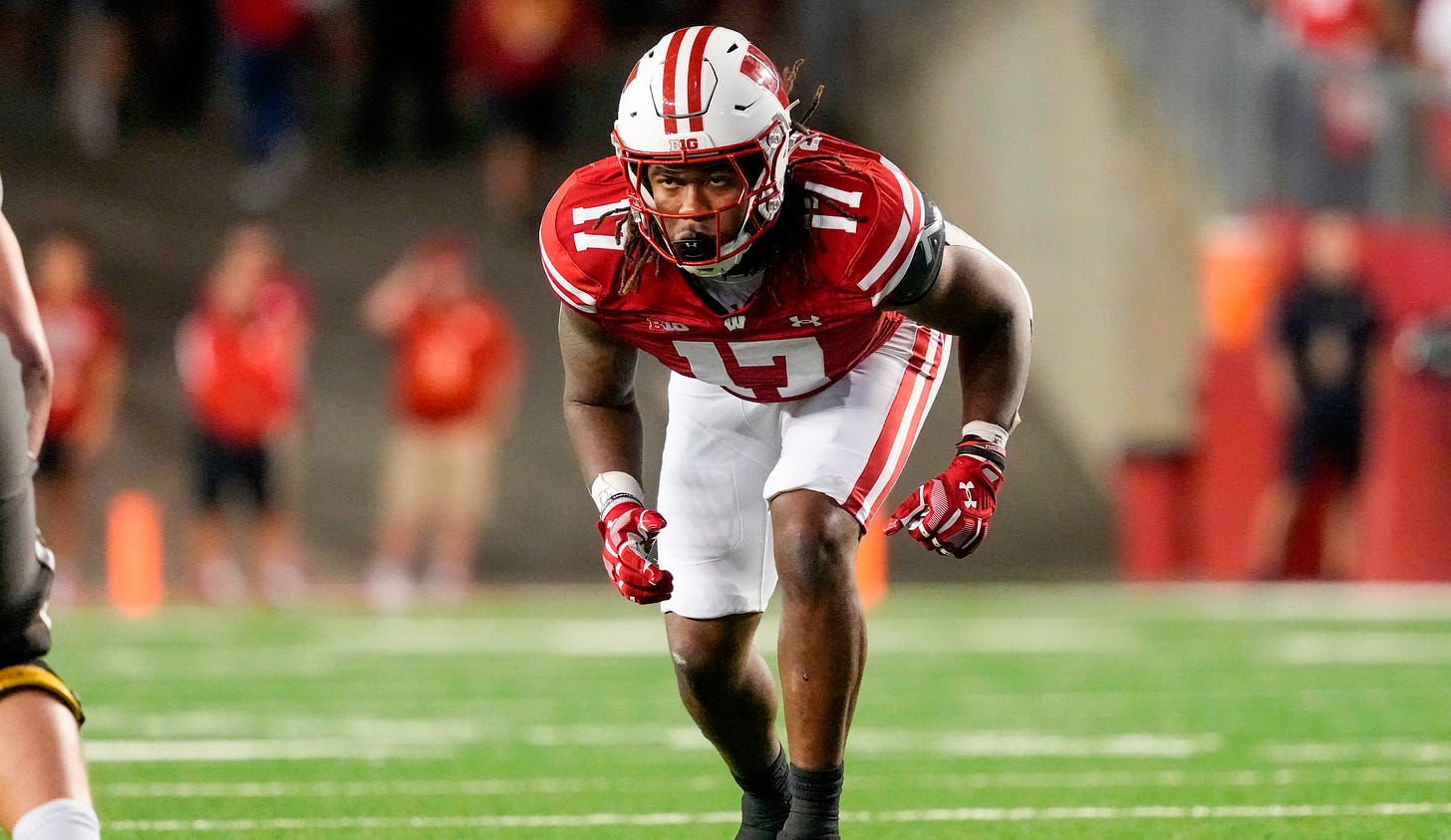 Wisconsin Badgers linebacker Darryl Peterson (17) during the game against the Western Michigan Broncos at Camp Randall Stadium.