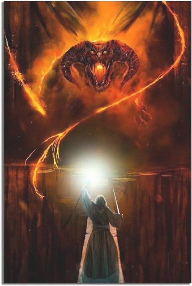Hffancy Lord of The Ring Gandalf Vs The Balrog Poster Picture Canvas Wall  Art Print Modern Home Room Anime Art Decor 12x18inchs(30x45cm)