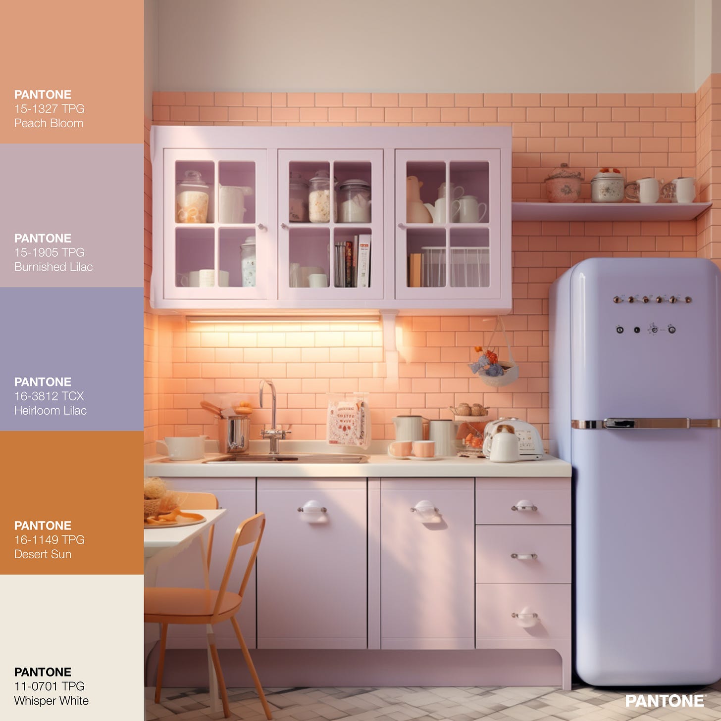 Peach and purple retro kitchen