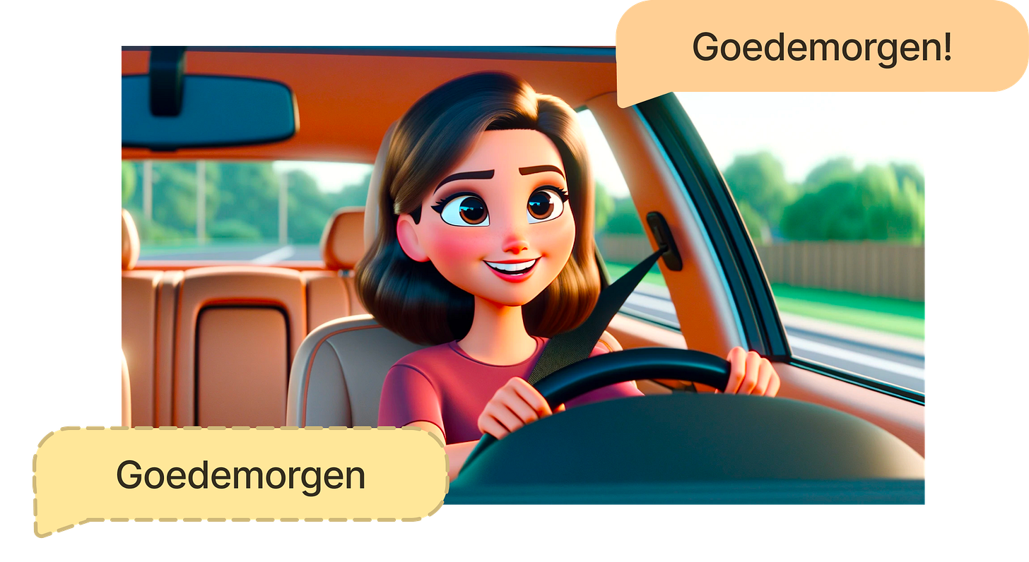 image of Amanda learning dutch in the car