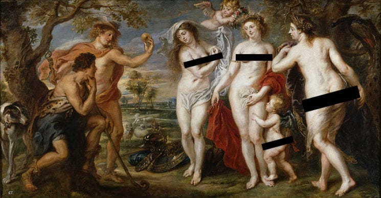 Some nude characters in a Baroque art piece