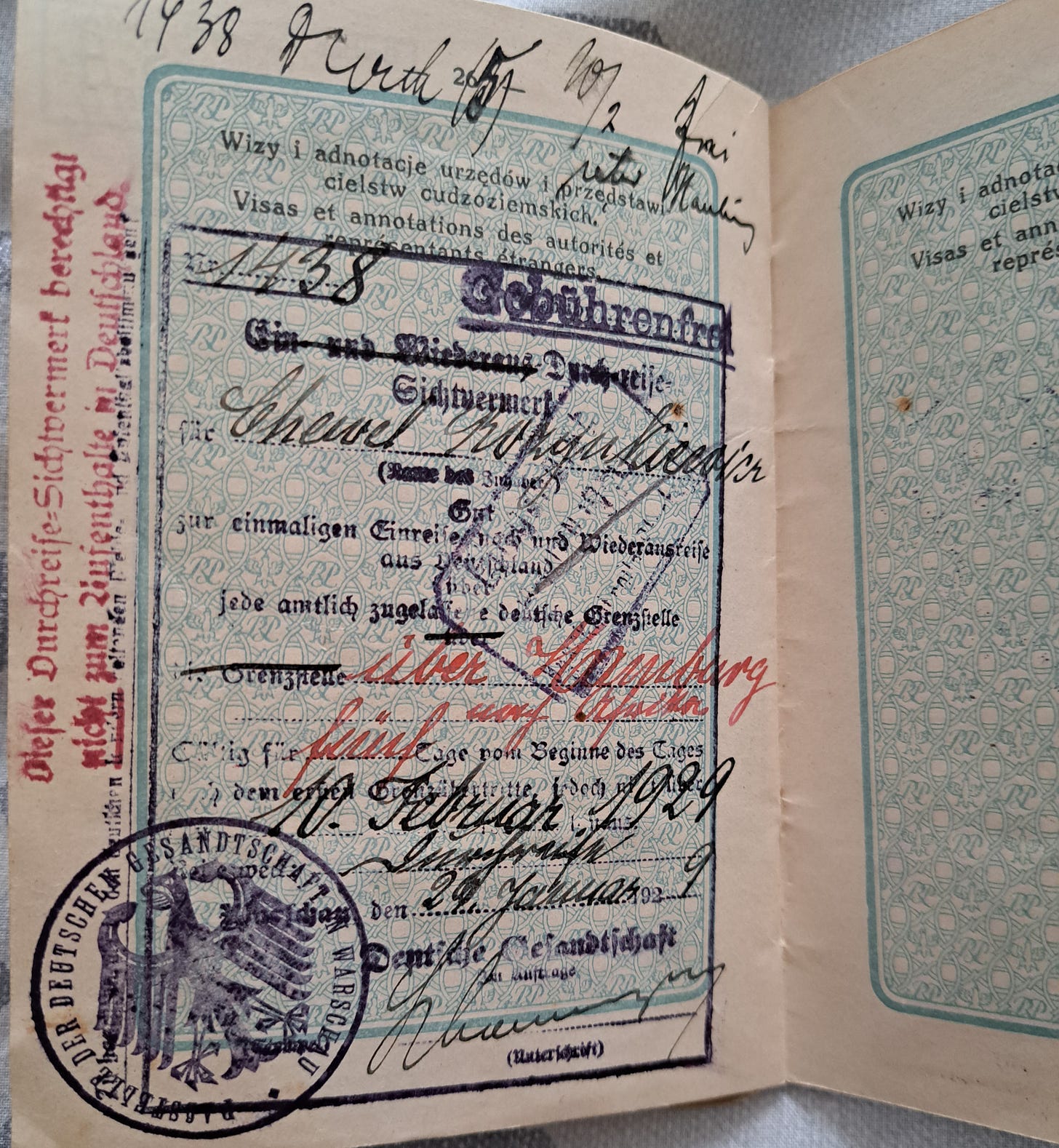 My grandfather's passport with German stamp