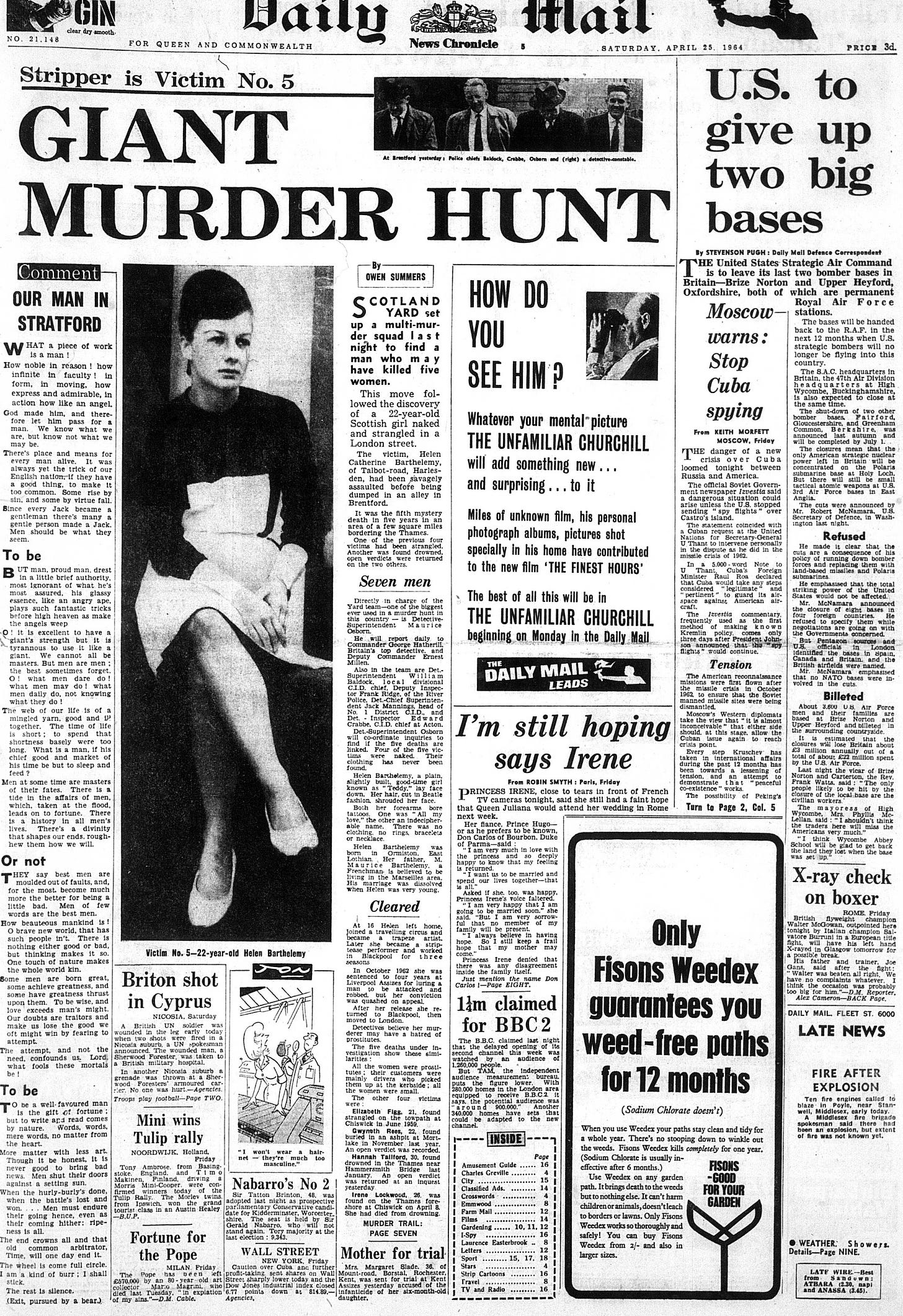 Daily Mail headllne on the Hammersmith Nude Murders case 