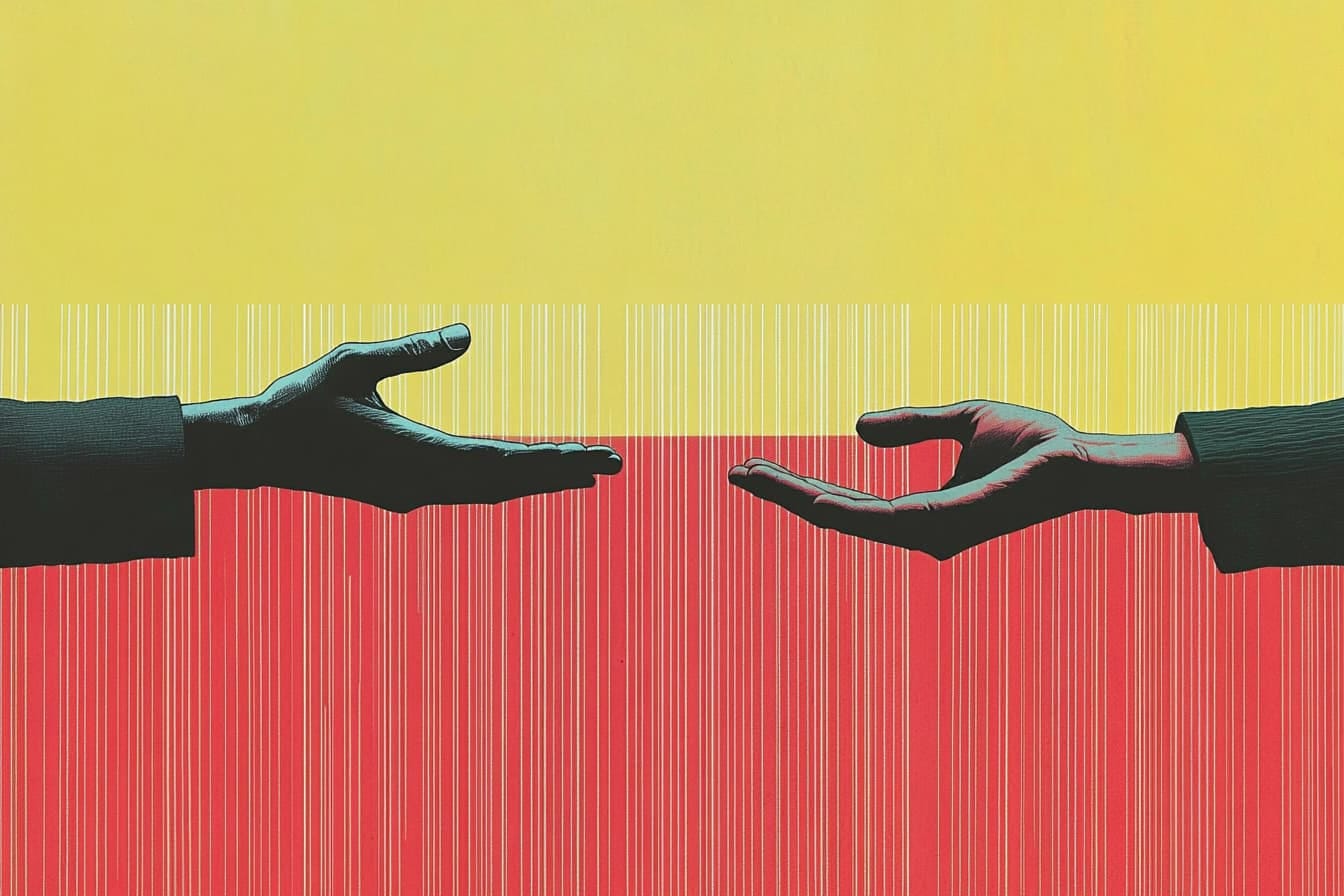 silhoutte of two arms reaching for each other
