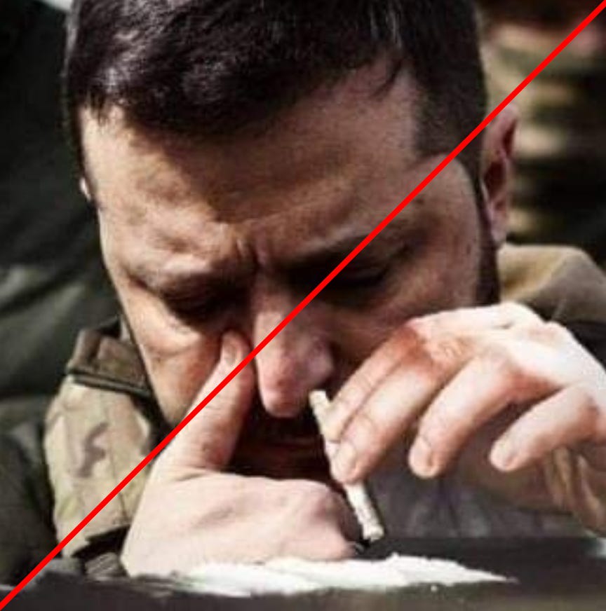 Seana Davis on Twitter: "Pro-Russian accounts have been sharing a digitally  altered image of Zelensky appearing to snort cocaine. The original was  taken by an AFP photographer in Bucha, Ukraine in April
