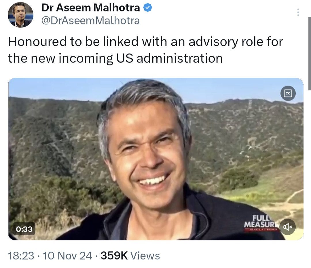 Aseem Malhotra tweet: "Honored to be linked with an advisory role for the new incoming US administration"