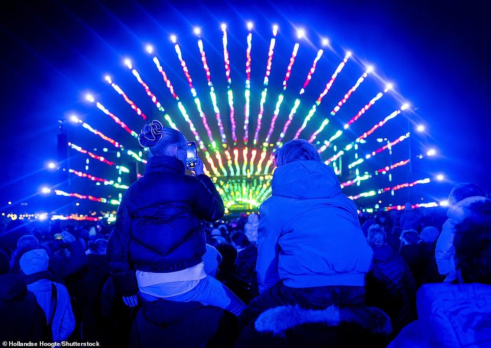 AMSTERDAM: Audience during a fireworks show for children at Museum Square in Amsterdam, the Netherlands