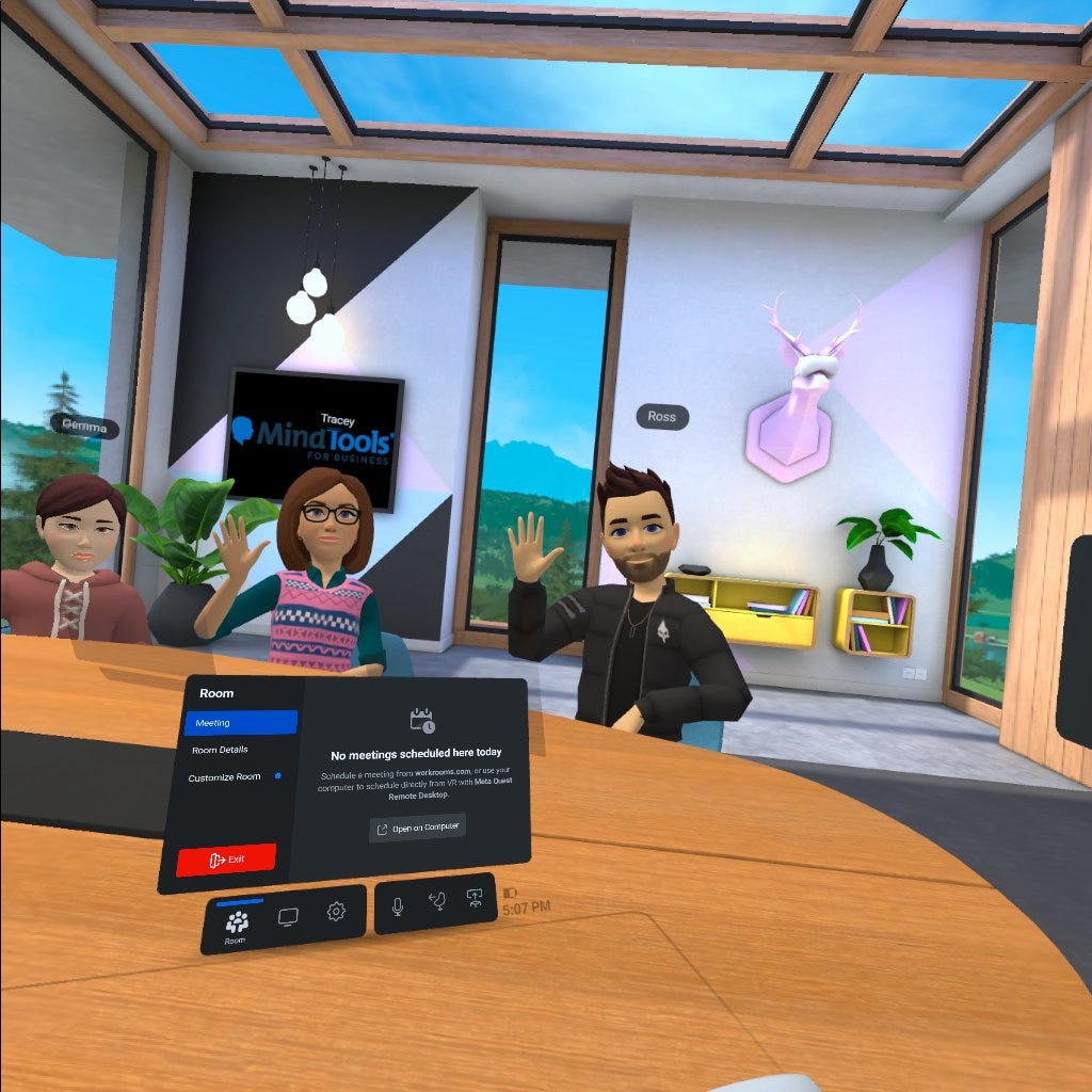 Gemma, Tracey and Ross as VR avatars in Horizon Workrooms.
