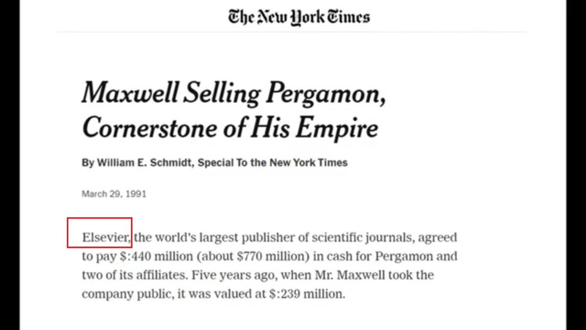 A few months before he died Maxwell sold Pergamon to Elsevier 