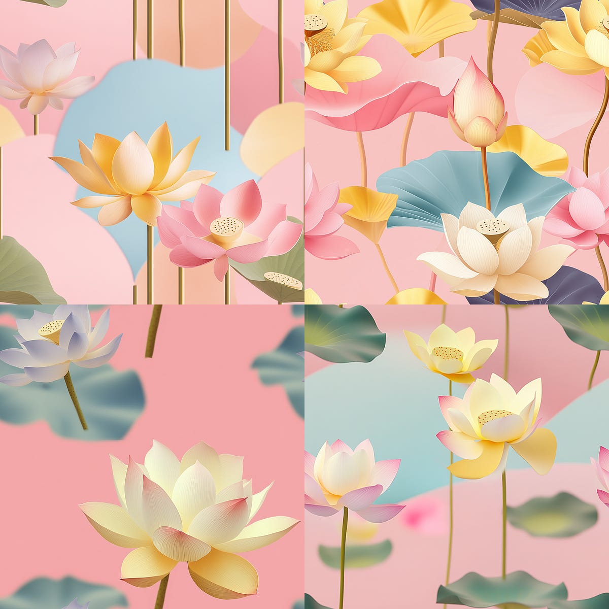 A generated tile to complement the product brand. /imagine prompt: a seamless pattern of lotus flower — sref https://s.mj.run/AolvuYIM_y8 — tile — v 6.1