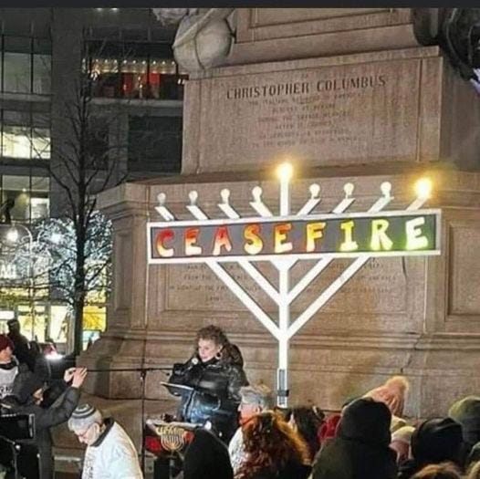 May be an image of 4 people, crowd and text that says 'CEASEFIRE'