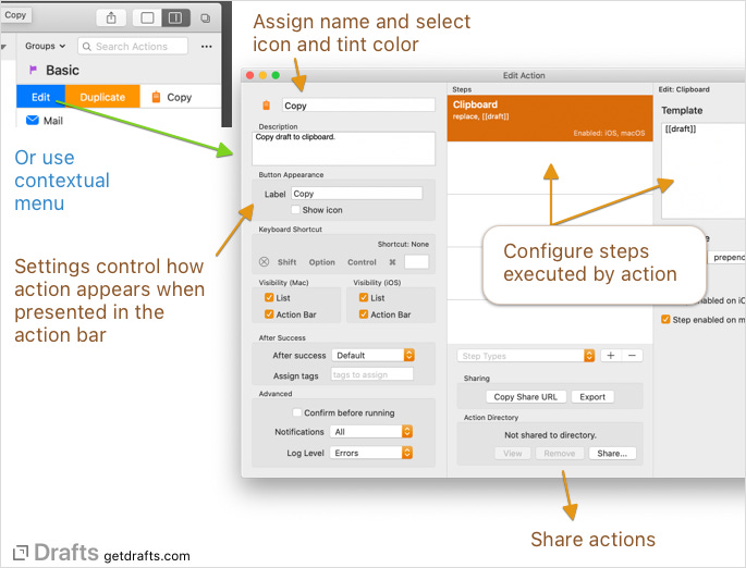 Configuring Actions | Drafts User Guide