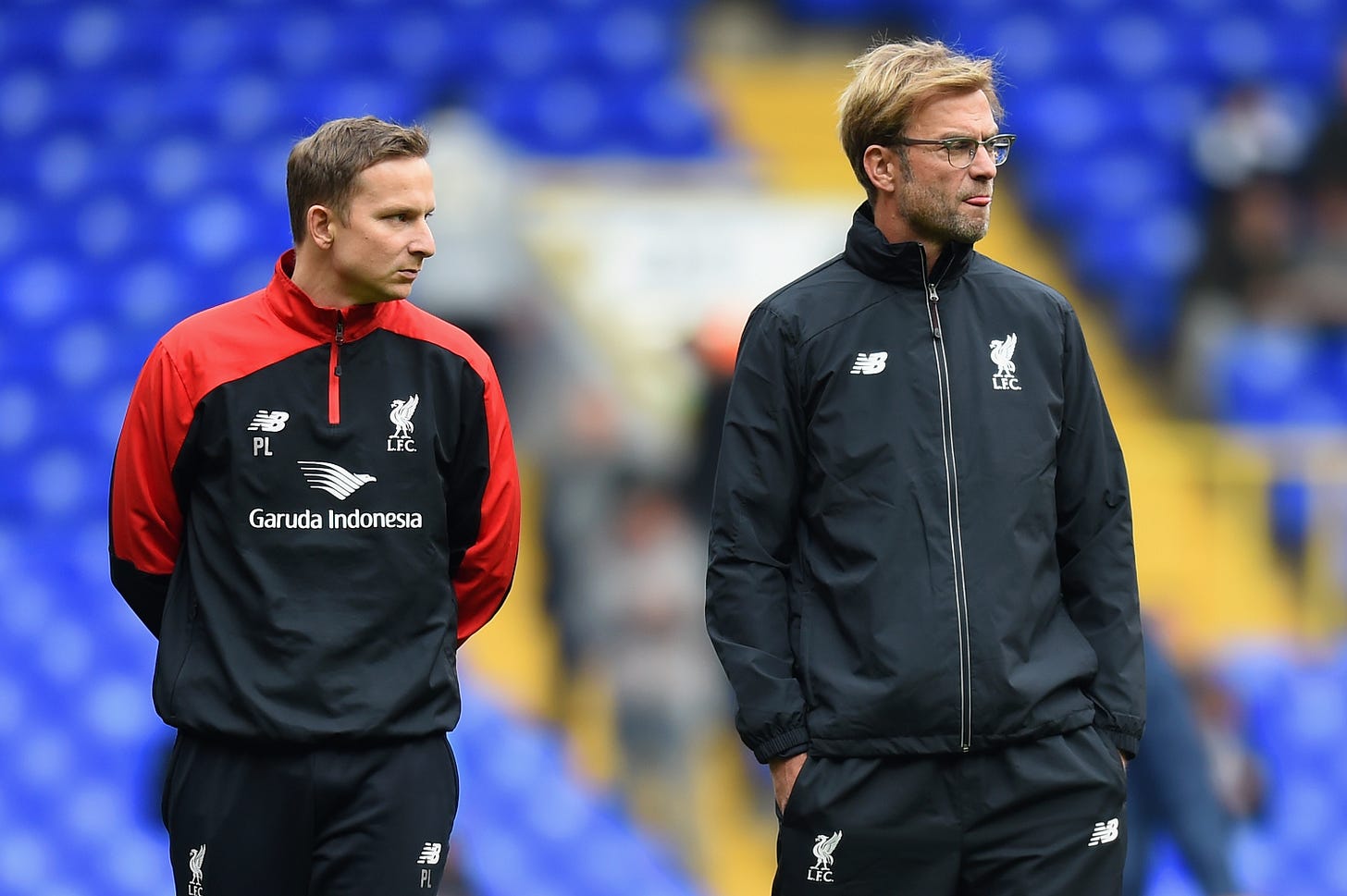 Jurgen Klopp pictured (right) alongside Pepijn Lijnders ahead of his first game as Liverpool manager back in 2015